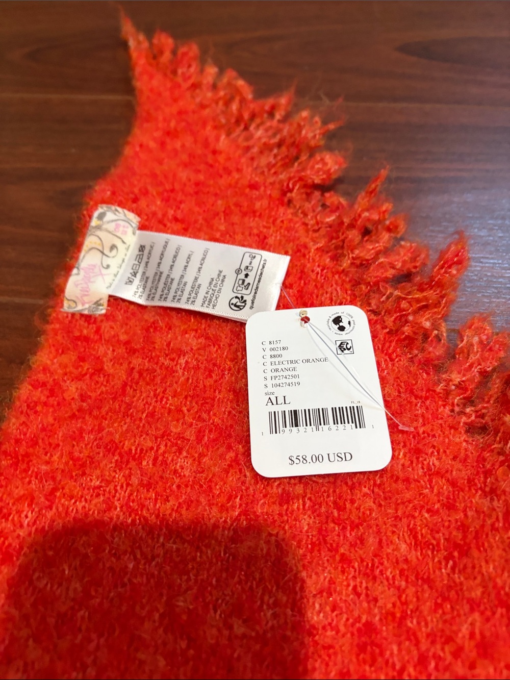 Free People ForeverTribeca Fringe Shawl. Electric Orange. - Picture 3 of 11